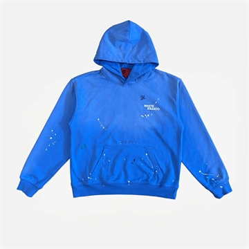 White Coffee Paint Splatter Hoodie Washed Blue - Sælges kun i butikken i Holstebro